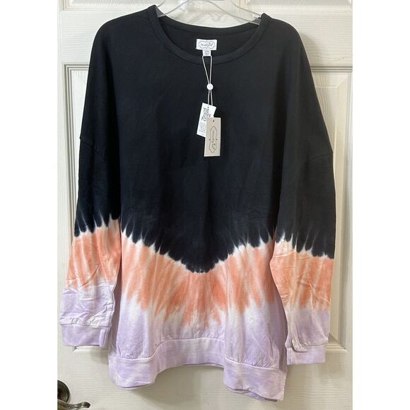 NWT Mud Pie Long Sleeve Iris Tie Dye Sweatshirt Sz S/M Navy/Peach/Lilac Oversize - Picture 1 of 16